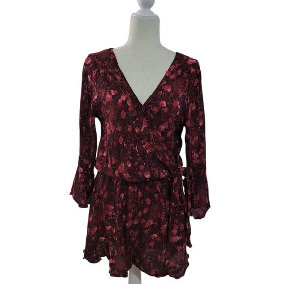 Free People All the Right Ruffles Women's Romper Red Multi Floral 3/4 Sleeve M - Picture 5 of 10